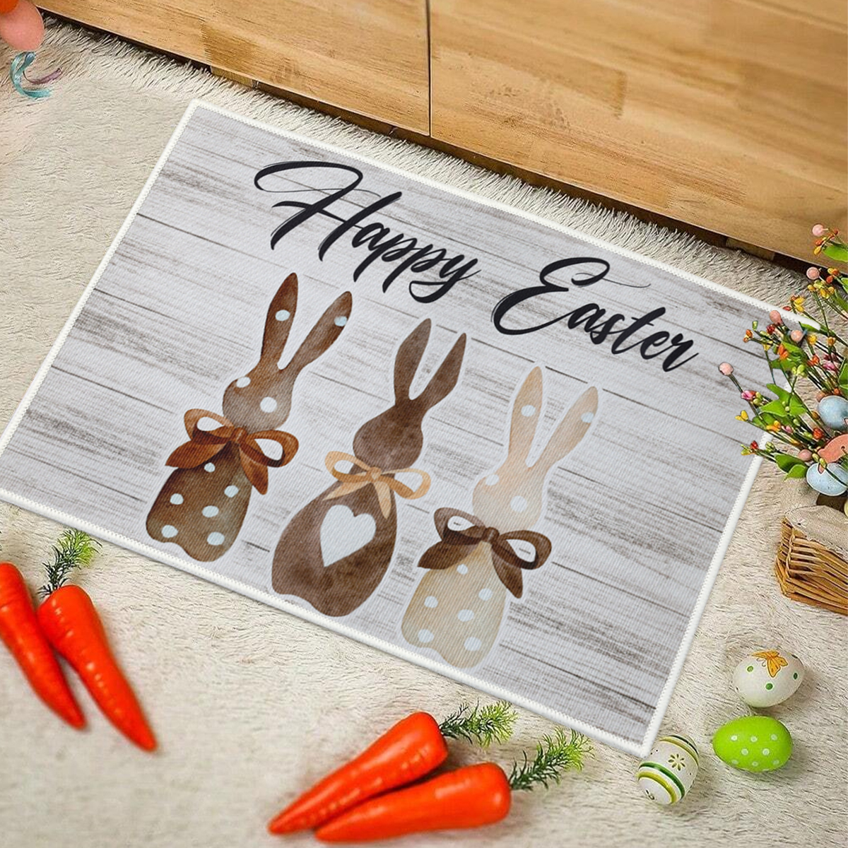 1Pc Crystal velvet Lovely Happy Easter Door Mat Motif Entrance Pad Bath Rug Area Carpet For Kitchen Balcony Terrace Home Decor