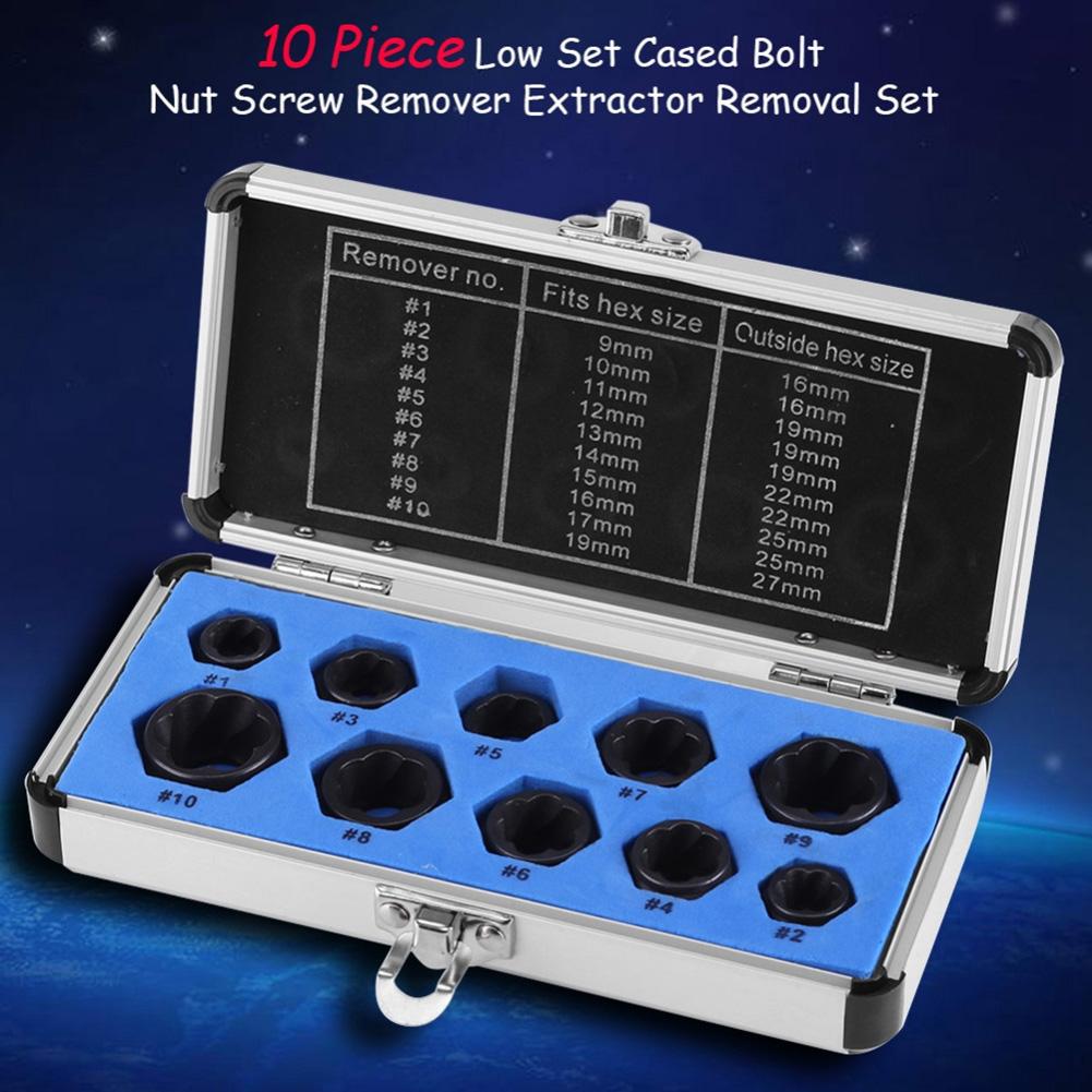 10pcs 9-19mm Metal Damaged Nut Bolt Remover Kit Stud Extractor Broken Bolt Screw Remover Hand Tools Set Threading Tools Kit