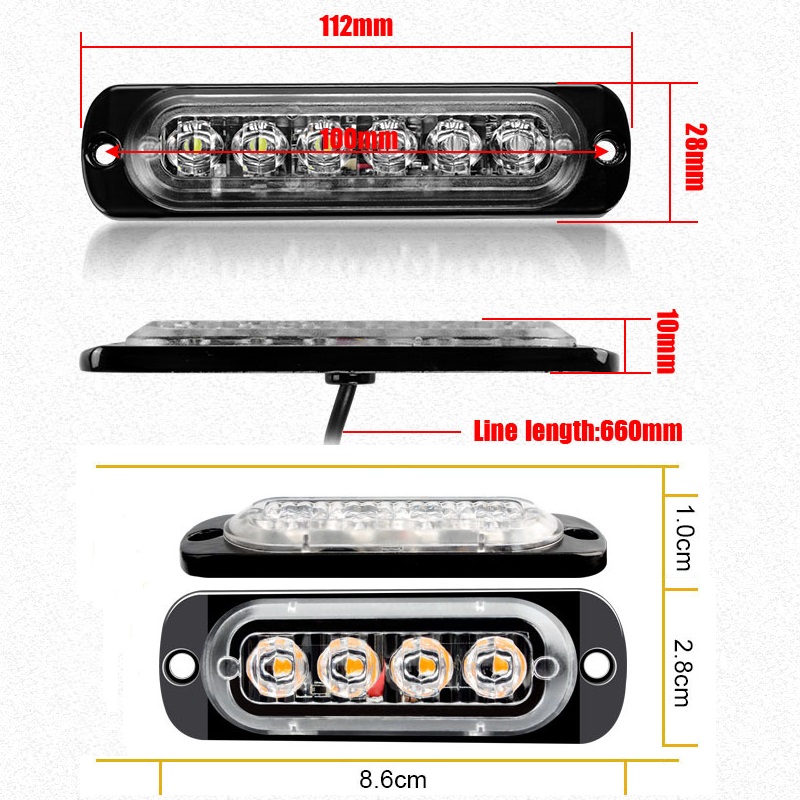 6LED 4LED luz de advertencia de coche luz de avería de parrilla coche camión remolque baliza lámpara LED luz lateral ámbar 12V - 24V