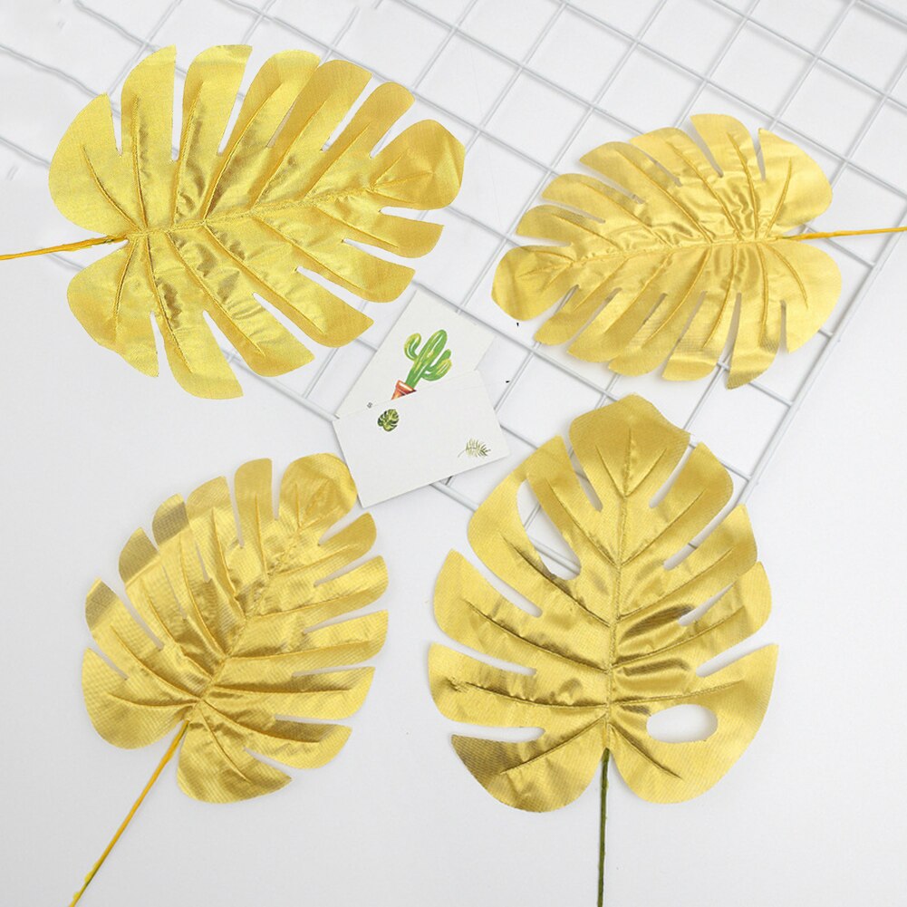 20pcs/set Artificial Golden Palm Fronds Tropical Turtle Leaves Simulation Plant for Party Wedding Home Desk Decoration