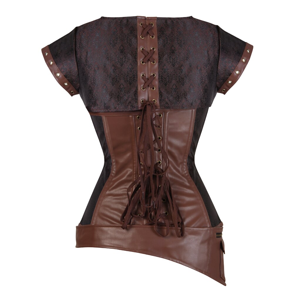 Corsé Steampunk Vintage para mujer, corpiño marrón de talla grande, de piel sintética corseros, ropa Gótica Renacentista, corpiño por encima del pecho