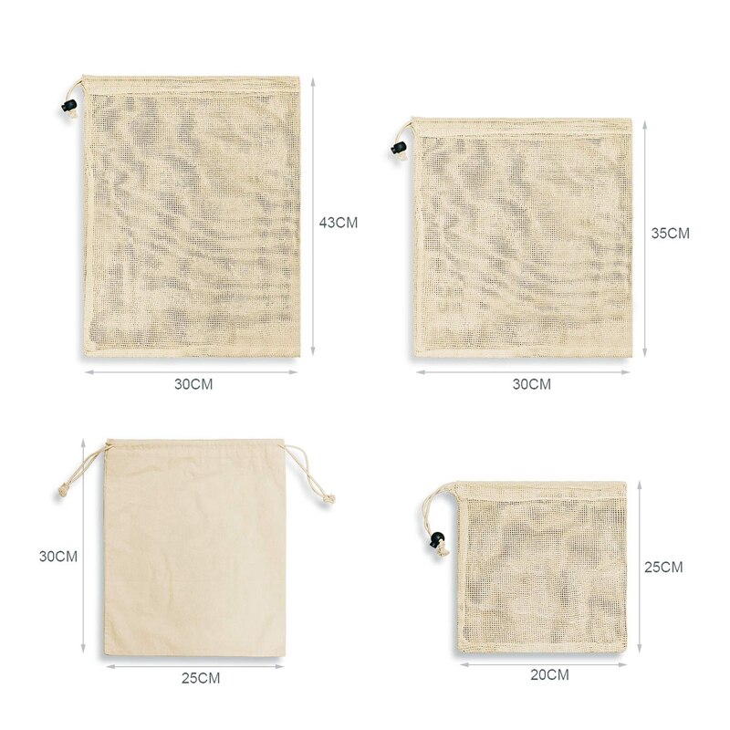 Reusable Shopping Bags, 12-Set Reusable Product Bags Organic Cotton Washable Plastic-Free Bags Zero Waste Shopping Net Bags For