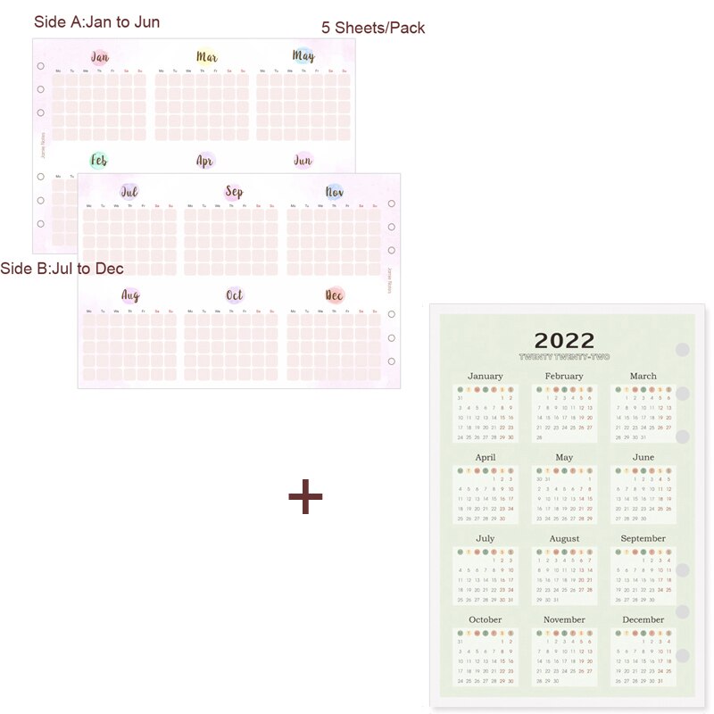 Fromthenon Pink Cute Monthly Planner Inserts A5A6A7 Notebook Refill Filler Papers 2022 Agenda Planner School Stationery: With Calendar 2022 / A6