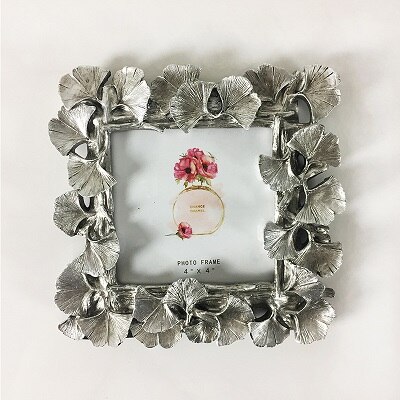 Marco original de resina de hoja dorada de Ginkgo, marco de fotos Vintage, para el hogar Decoración Retro, boda, artesanía, marco de fotos, , 4/6 pulgadas: 4 inch-Silver