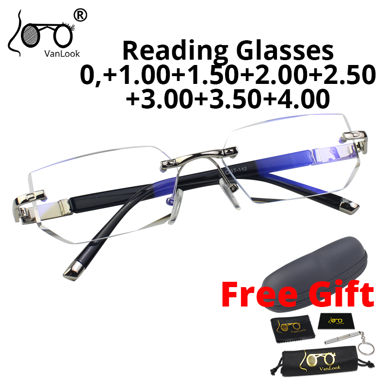 Vanlook herrglasögon utan bågar, antireflexbehandlade glasögon med dioptrier för bättre syn  +1 1.5 2 2.5 3 3.5 4