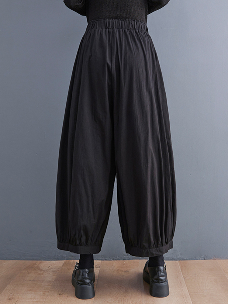 Svarta vintage prickiga byxor med hög elastisk midja och vida ben för kvinnor vår/höst avslappnade lösa byxor streetwear