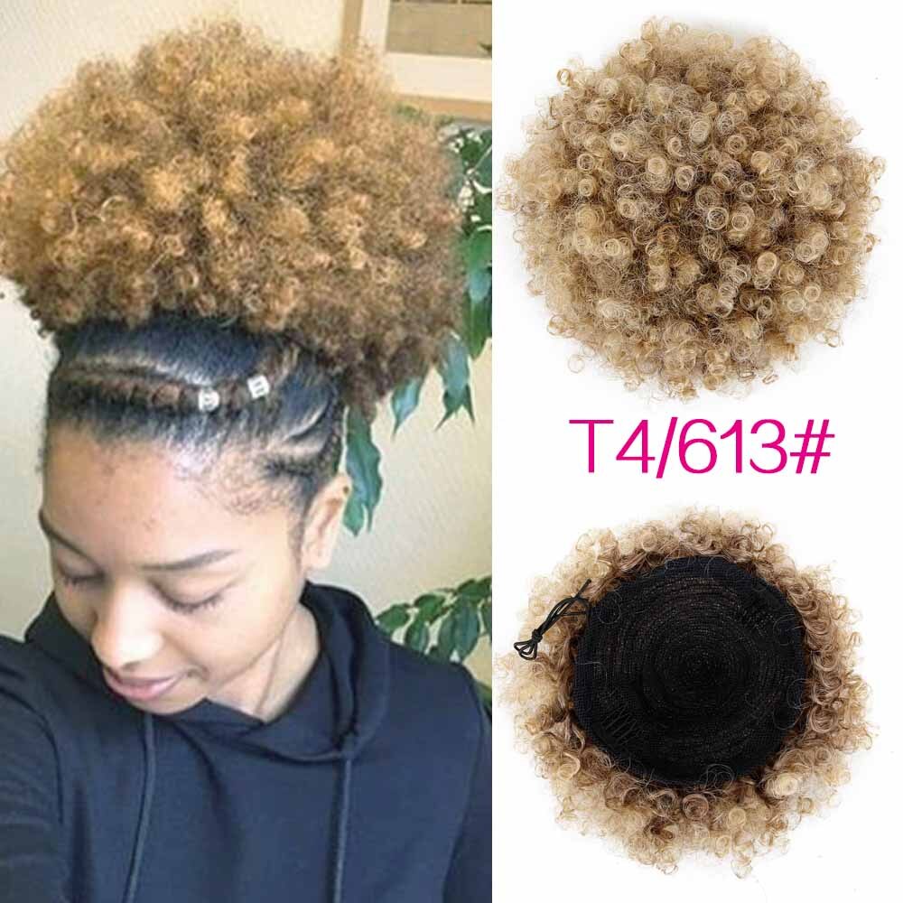 Perruque afro bouclée synthétique, queue-de-cheval, perruque afro courte crépue, pince à cheveux, chignon bouclé fait de Kanekalon: P4 / 613