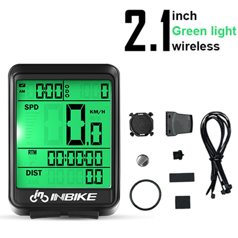 INBIKE Waterproof Ciclocomputer LED Backlight Odometro Bicicleta Velocimetro Bike Multifunction Licznik Rowerowy Bezprzewodowy: Green Light-Wireless