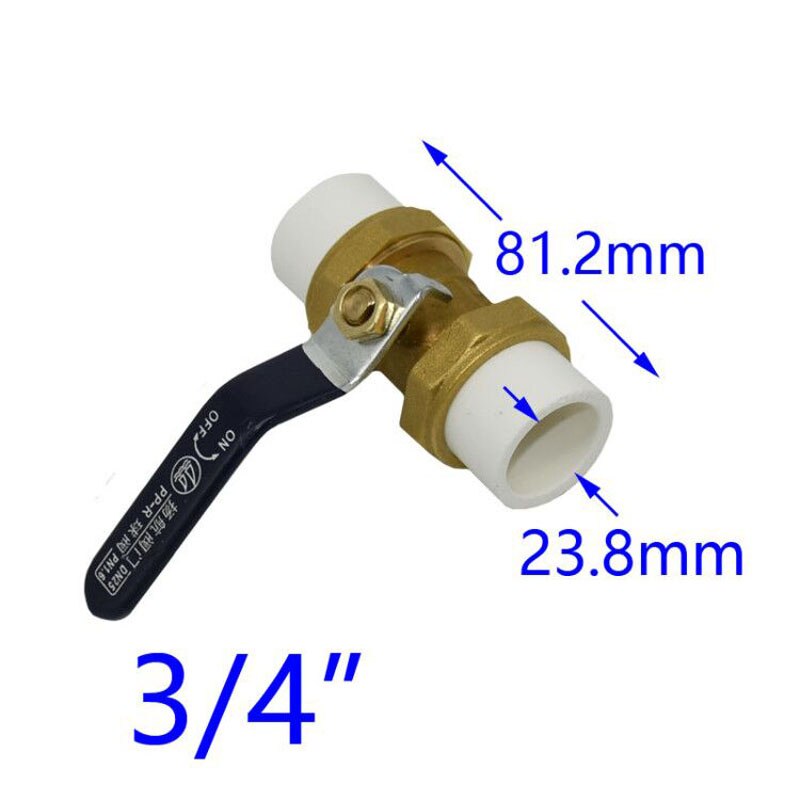 PPR Brass heat fusion Plumbing ball valve 1/2 3/4 1" garden tap fitting Double Union Socket Water valve DN15 DN20 DN25 1PCS: 23.8MM