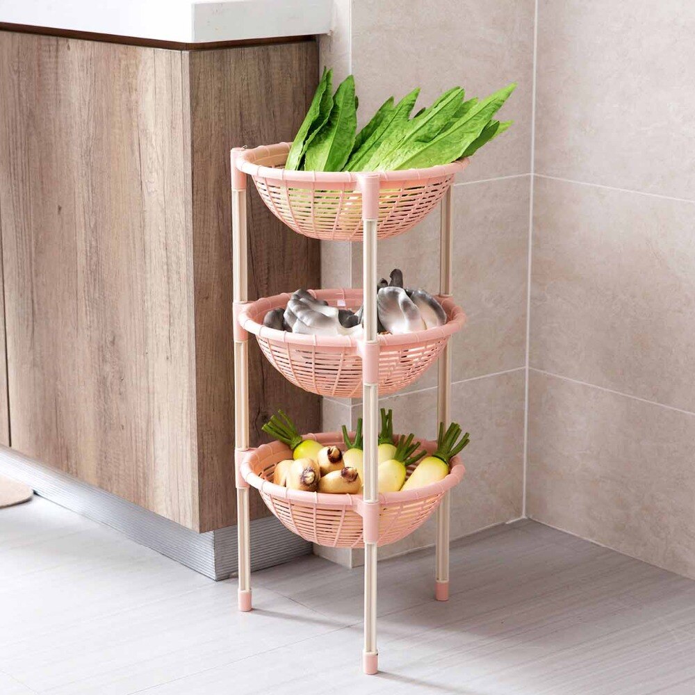 3 Layers Kitchen Round Drain Storage Rack Dishes Fruit Vegetable Sundries Storage Shelf Plastic Home Stand Organizer