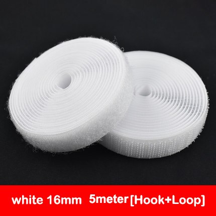 5 Meters/pair Nylon Klittenbandsluiting Tape Geen Lijm Haak Lus Lijm Naaien-Op Magic Tape Diy Kleding accessoires: 16MM  White