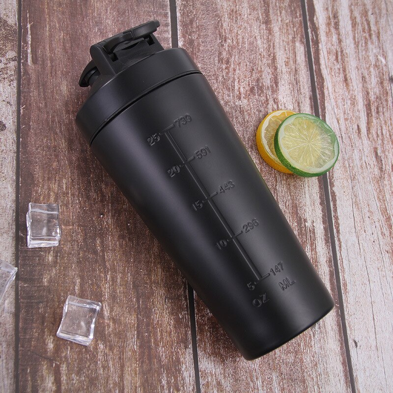 Termo de acero inoxidable de 1L, taza de café y cerveza, agitador deportivo, botellas de agua, licuadora de nutrición para gimnasio, taza de agua al vacío: Negro