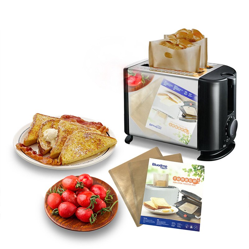 Bluedrop Non stick toaster bags PTFE sandwich bags gluten free grill cheese bags microwave heating snack pockets 17x19 cm 3 pack