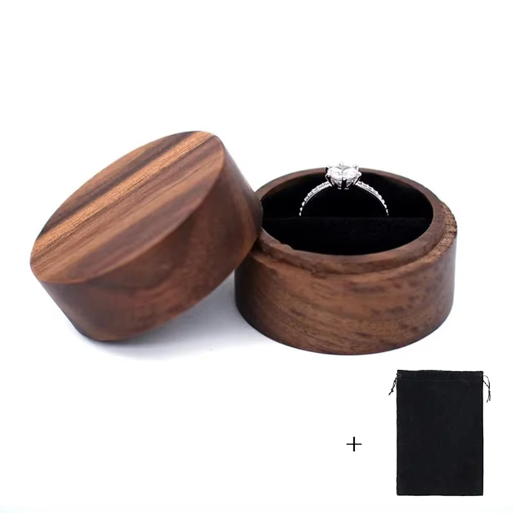 Caja de anillo de madera con logotipo personalizado gratuito, grabado en madera, propuesta de boda, compromiso, madera redonda, caja de anillo con nombre y fecha personalizados gratis: S / Verde