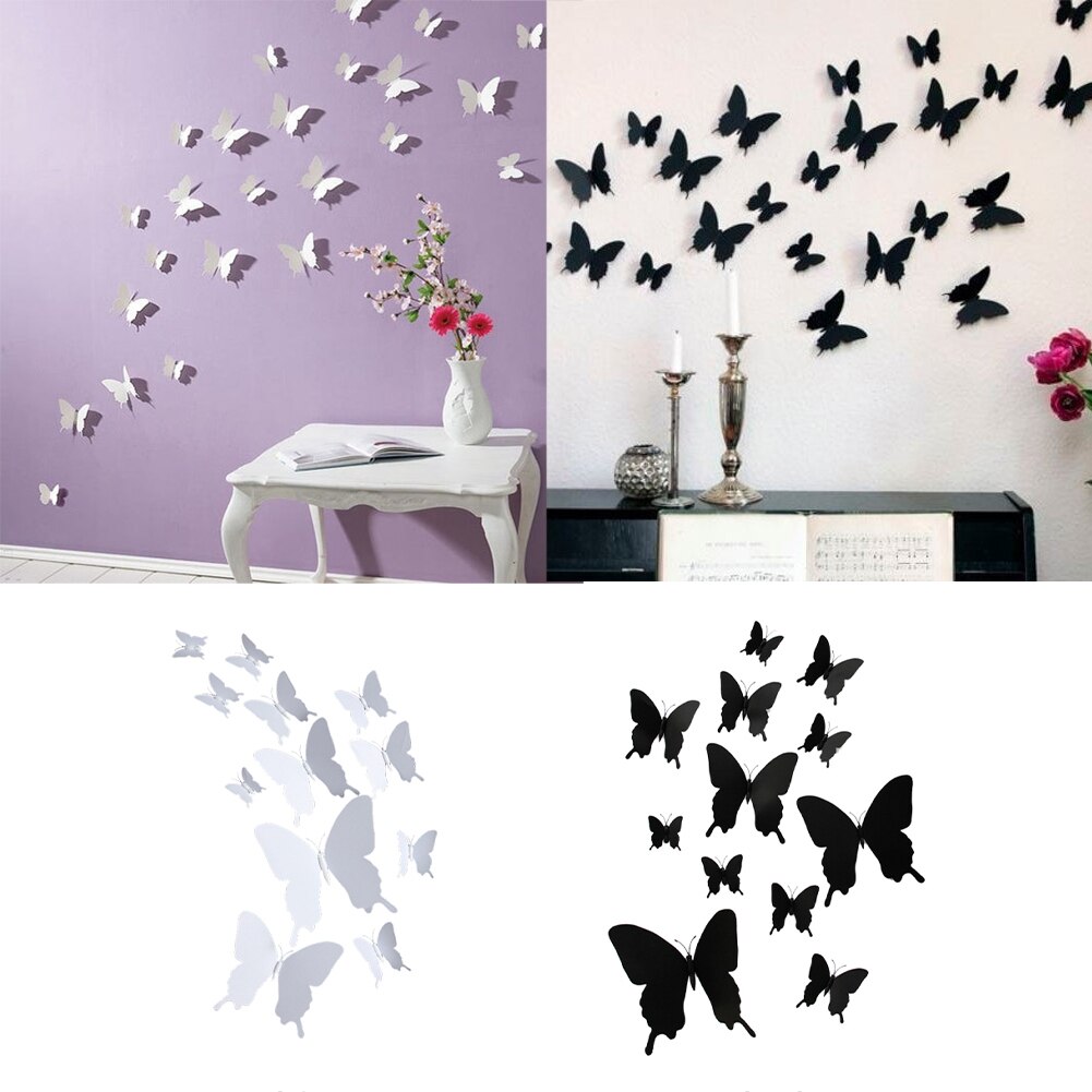 12pcs 3D Butterfly With Magnet Wall Sticker Removable Party Window Single Layer Home Decor Fridge PVC DIY Decals Living Room