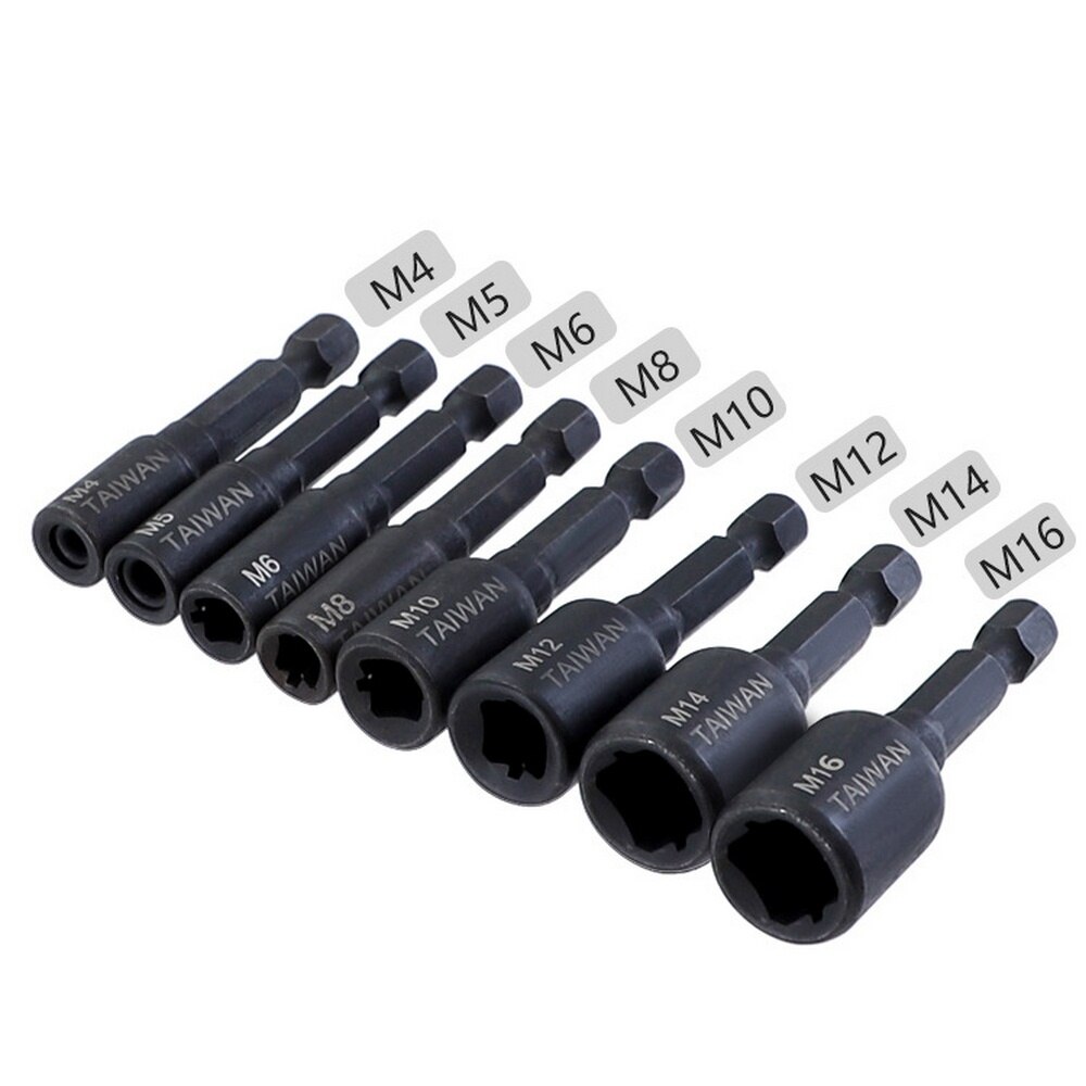 8Pcs M4-M14 Schroef Tap Socket Adapter 1/4 Inch Hex Shank Machine Tap Vierkante Driver Draad Tap Adapter Drillpro elektrische Boor