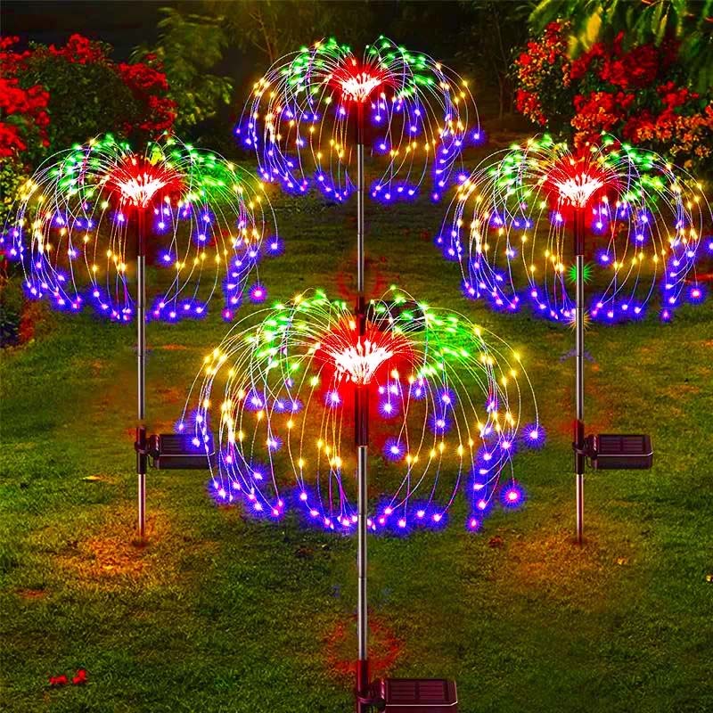 Luces LED solares de fuegos artificiales para decoración de jardín, luces de hadas impermeables para exteriores, lámpara de césped de diente de león para decoración de césped y paisaje de jardín: BLANCO / 11-15 vatios