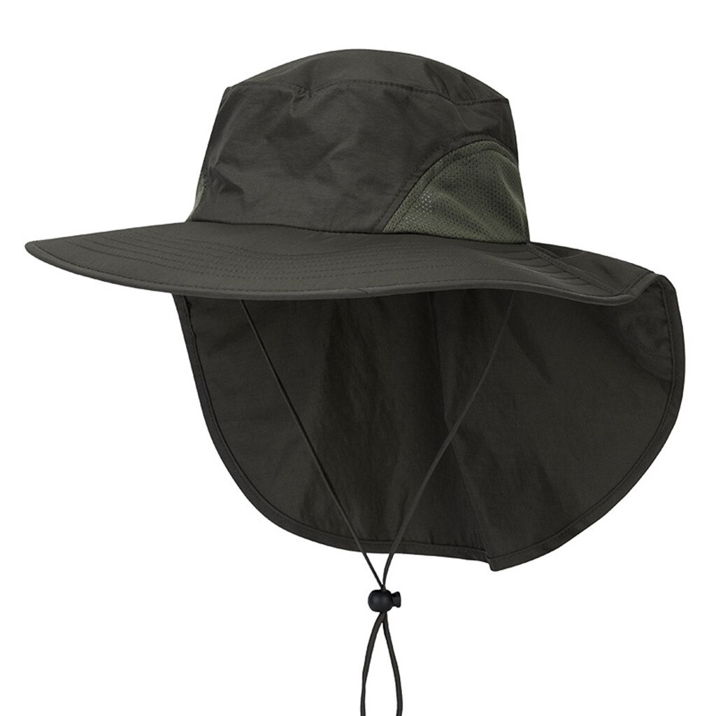 Unisex Wide Brim Sun Hat with Neck Flap Fishing Safari Cap Outdoor Hiking cloak Fisherman hat sombrero senderismo: Army Green