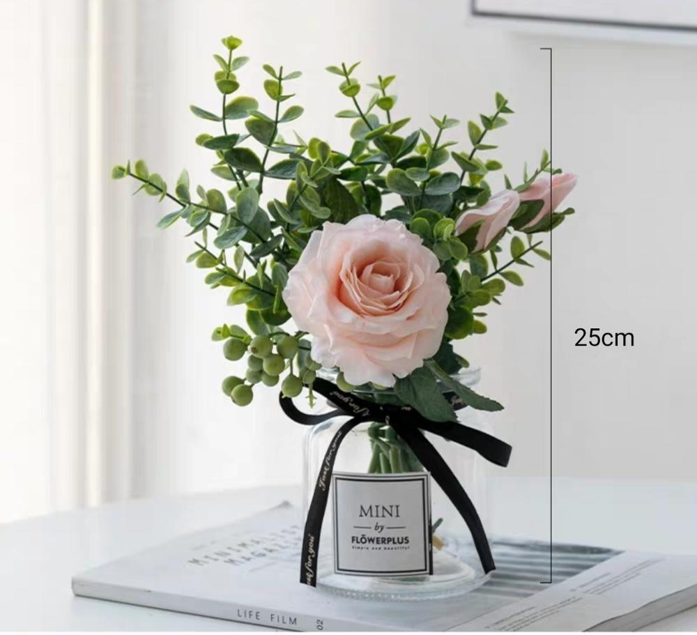 Plastic Vase Wedding Vases Flowers Home Decor Artificial Flower Bouquet with Vase Wedding Table Home Decoration: SET 5