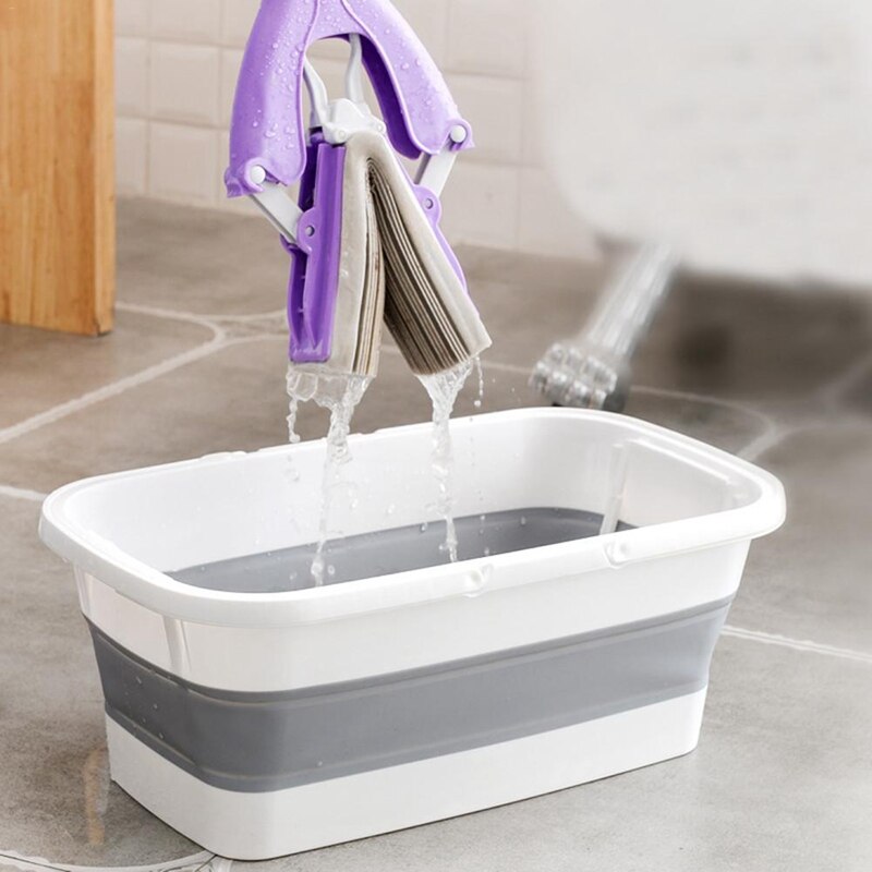 Foldable Mop Bucket Collapsible Portable Wash Basin Dishpan with Handle for Camping Fishing