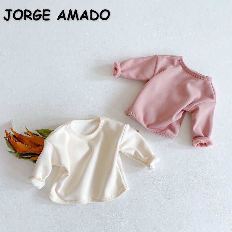 Winter Baby Meisje Jongen T-shirts Ronde Kraag Lange Mouwen Effen Basic Fleece Bodem Shirt Pasgeboren Mode Uitloper E4109