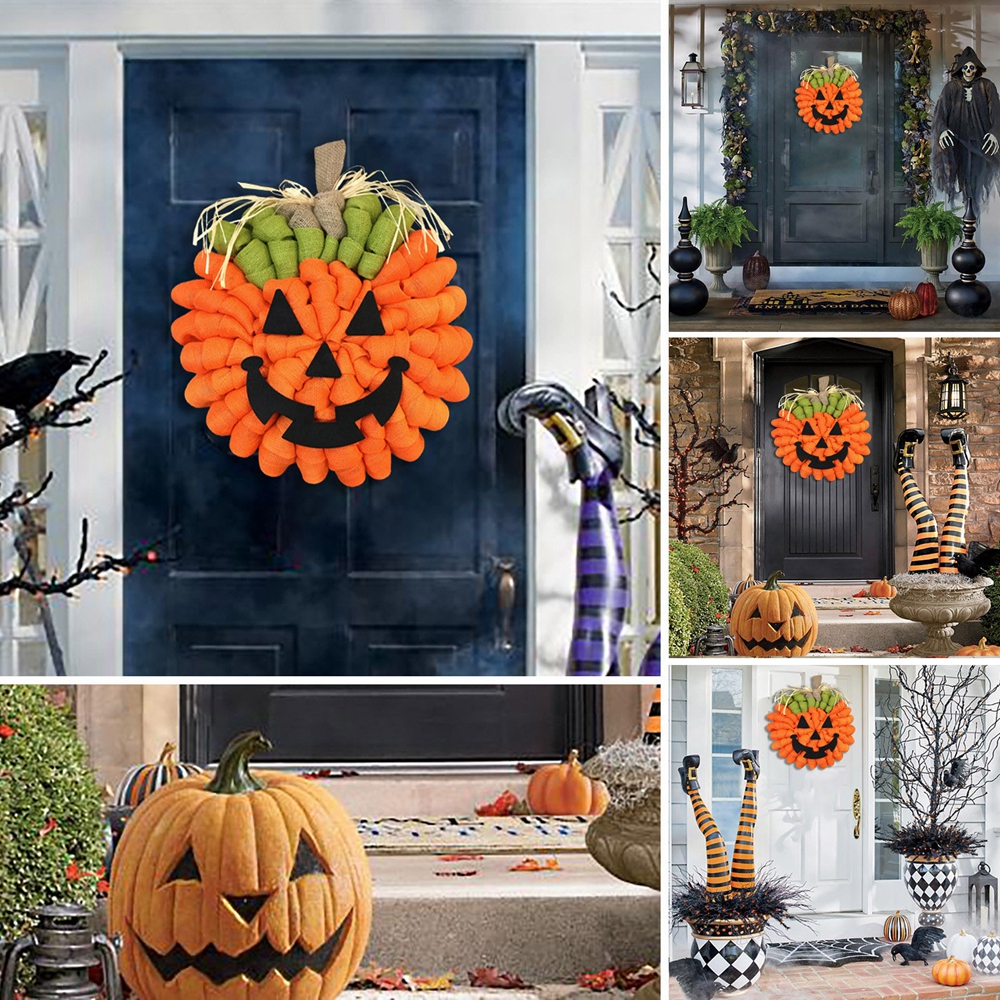 1Pc Halloween Pompoen Krans Kunstmatige Esdoorns Herfst Oogst Deur Opknoping Slingers Hanger Ornamenten