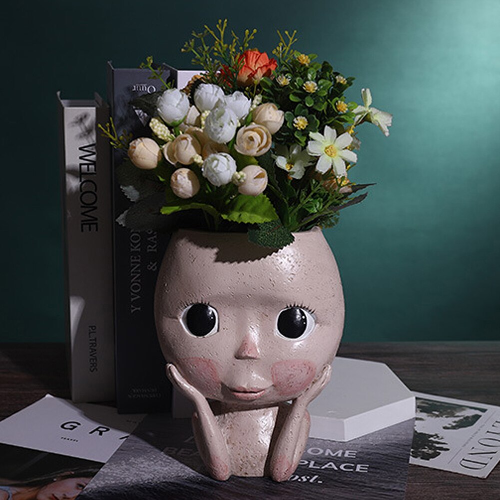Pot de fleur en résine pour filles, Figurine tête de visage, plantes succulentes, plantes de jardin, fleurs de croissance, décor de table pour la maison, ornements