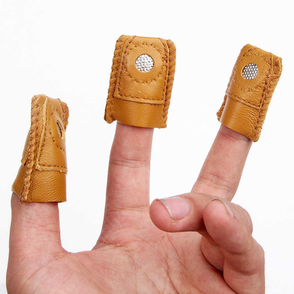 Finger tumskydd läder filtnål arbetsverktyg läder hantverksskydd halkfri fingerborg med metallspets