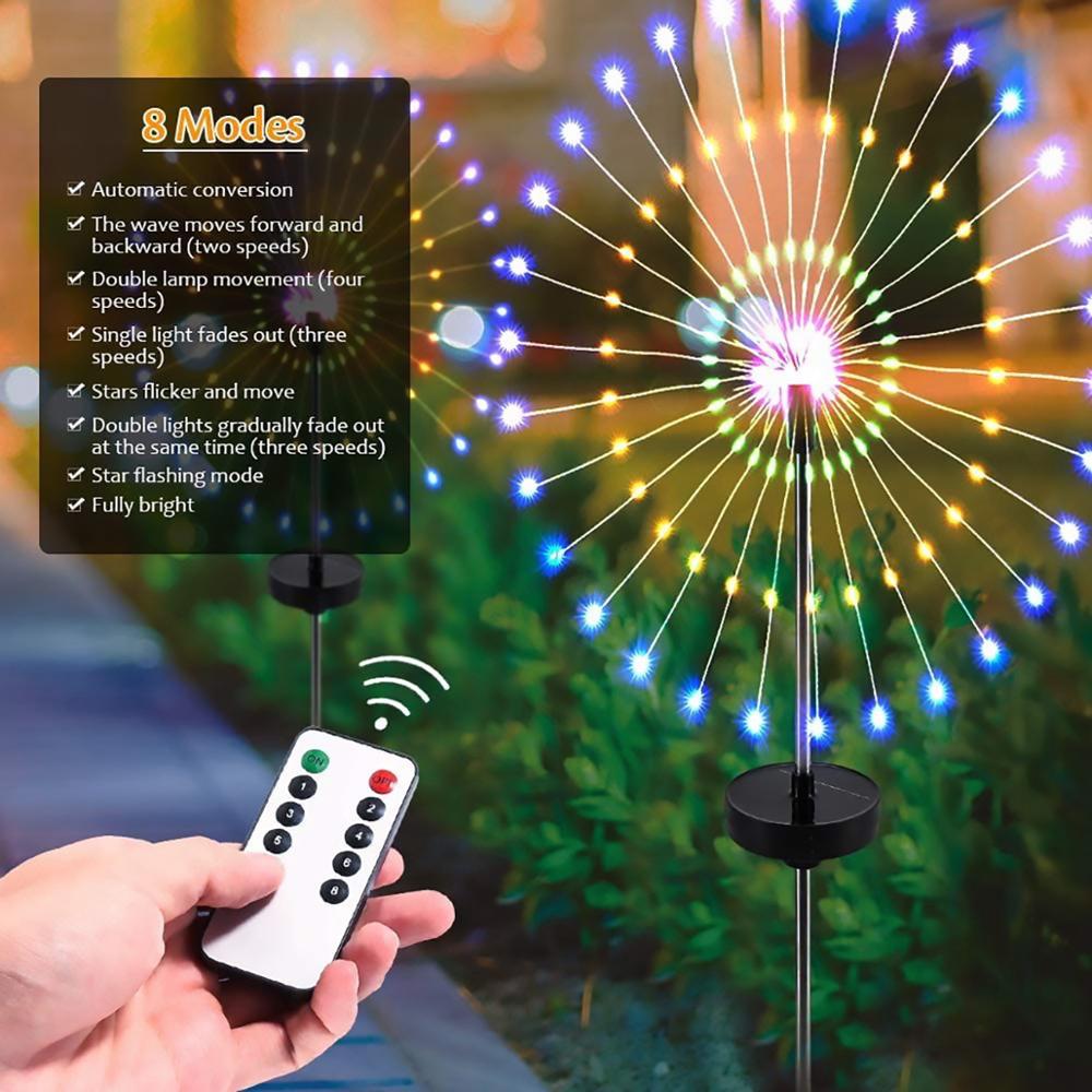 FENGRISE 150 LED Solar Garden Fireworks Light With Remote Control Christmas Outdoor Garden Path Lamp Outdoor Spot Decoration