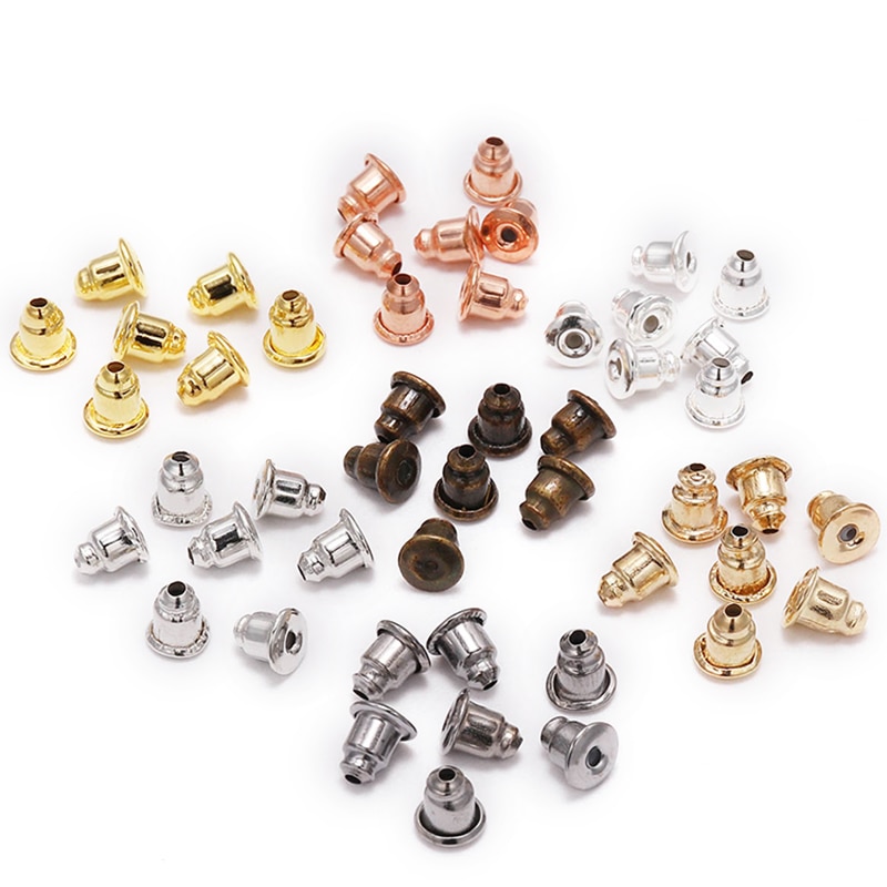 Size 5*6mm 50-200pcs/lot Gold Metal Caps Earring Studs Stopper Bullet Earring Back Plugging Blocked For Diy Jewelry Making