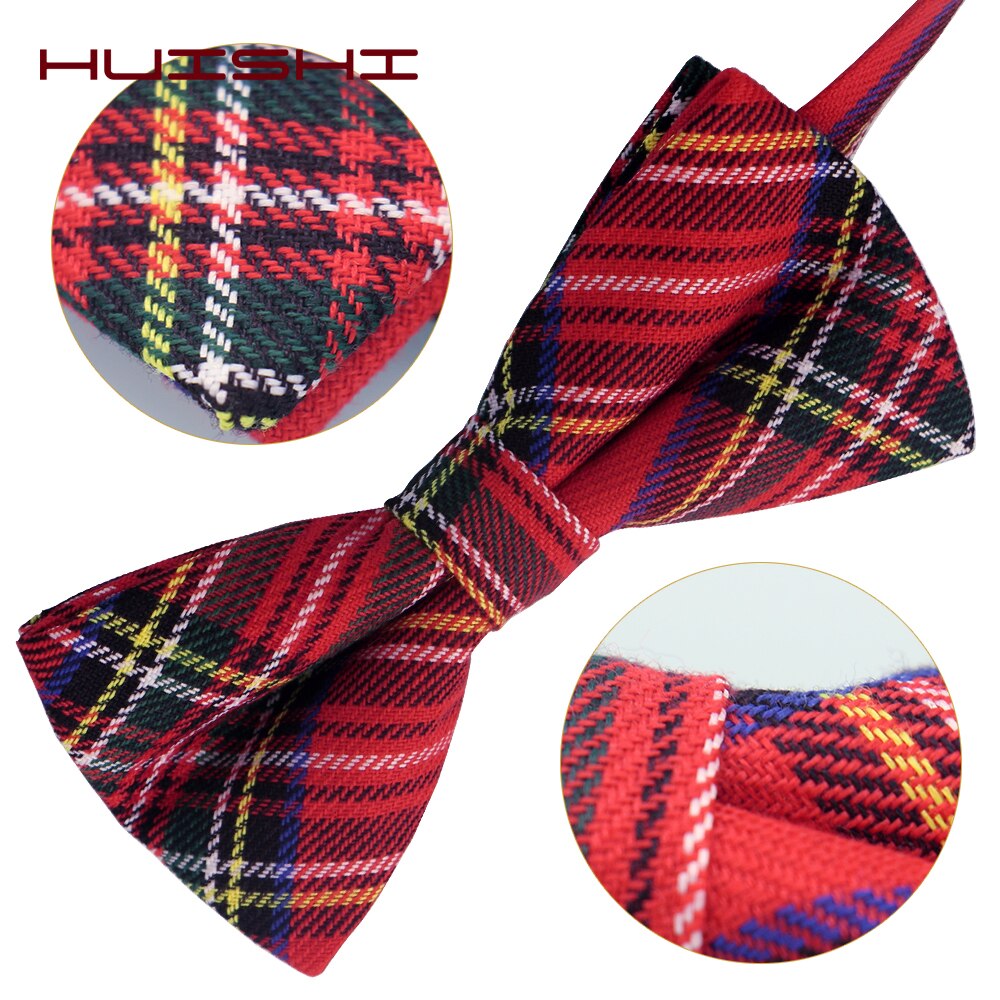 Huishi rutig fluga lyx herr pläd bågar slips justerbar bröllopsfest bowtie för män polyester rut fjäril bowties