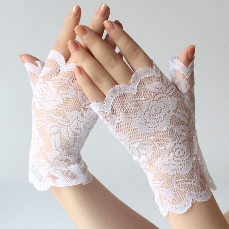 Kvinnor sommar blommiga spetsar fingerfria handskar uv solskydd kör vantar