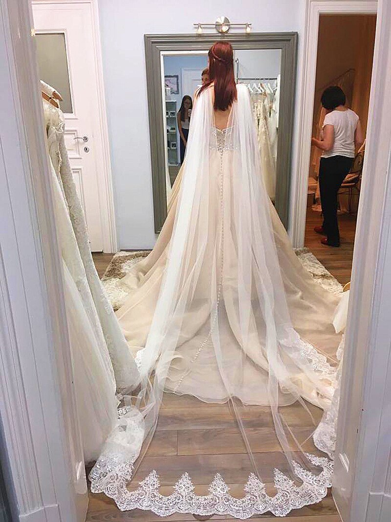 Cathedral Length Bridal Veil With Shawl 3m/4M/5m White Wedding Veil Cape Cloak Lace Long Accessories Manto