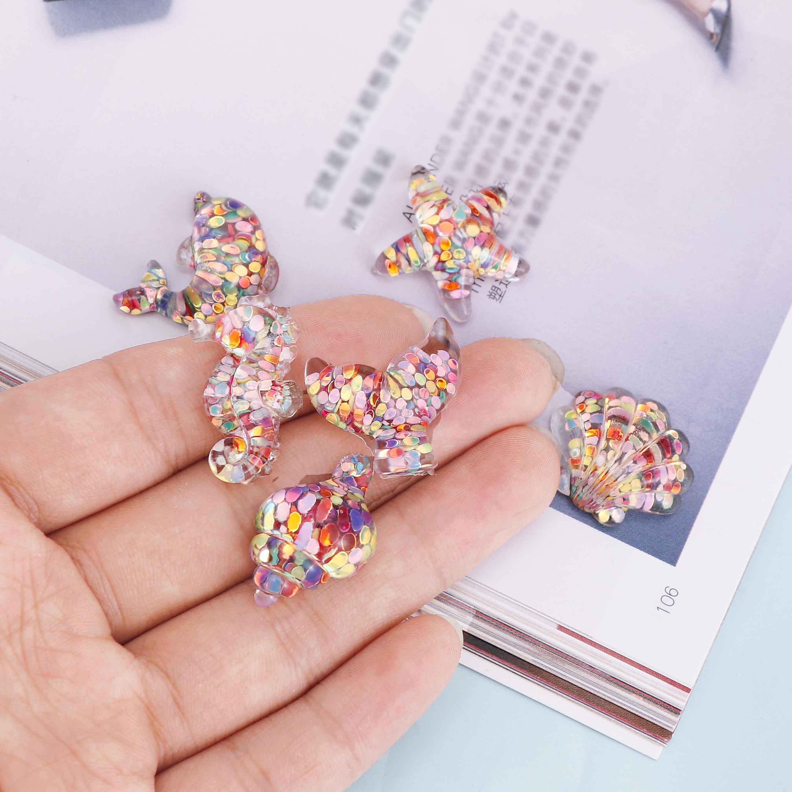 Plat Hars Plakboek Gemengde Transparante Pailletten Set Shell Seahorse Dolfijn Diy Ambachten Decoratieve Accessoires