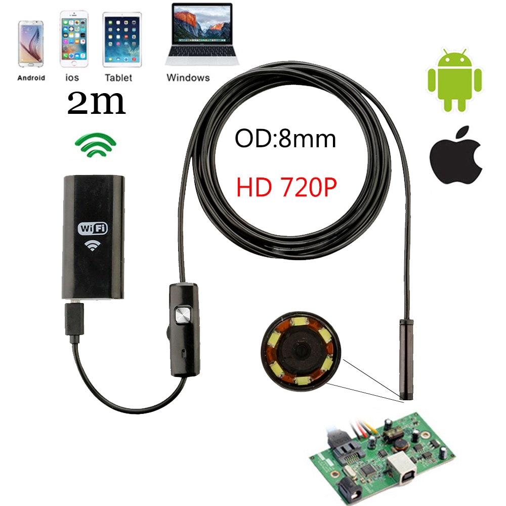 Wifi HD 8MM 1280*720 P 1/2/5m Kabel Waterdichte Endoscoop Inspectie Camera Android IOS Mini Camera Auto Inspectie Endoscopische