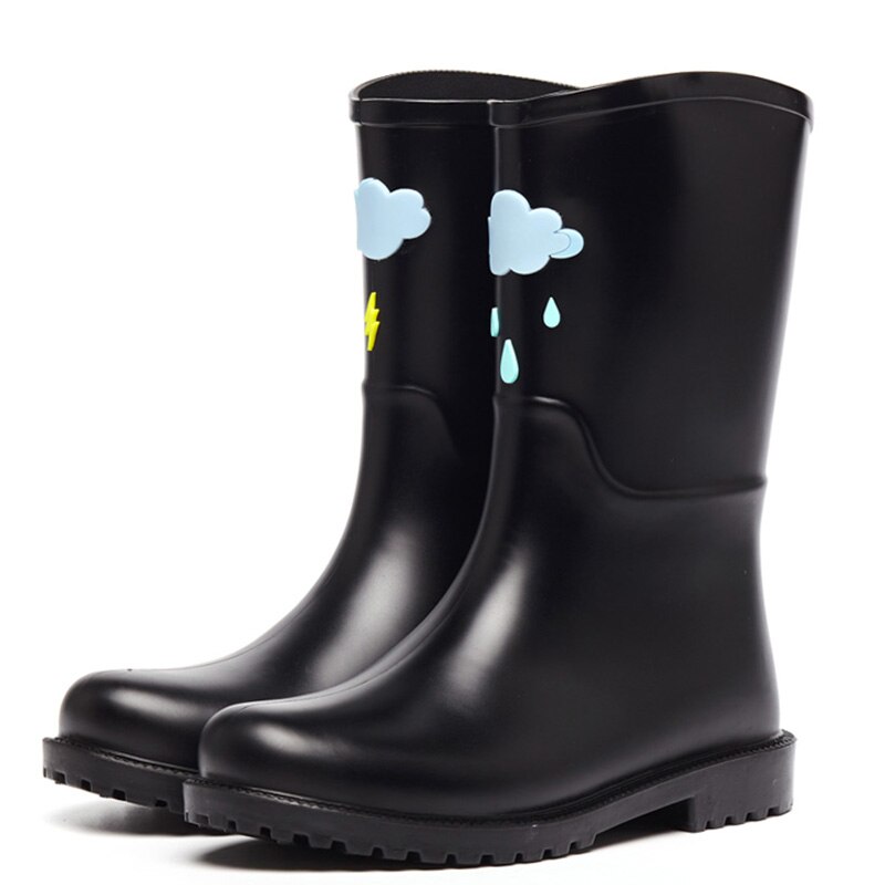 DRIPDROP Cute Rain Boots for Women Waterproof Ladies Mid-Calf Boots Water Shoes with Appliques