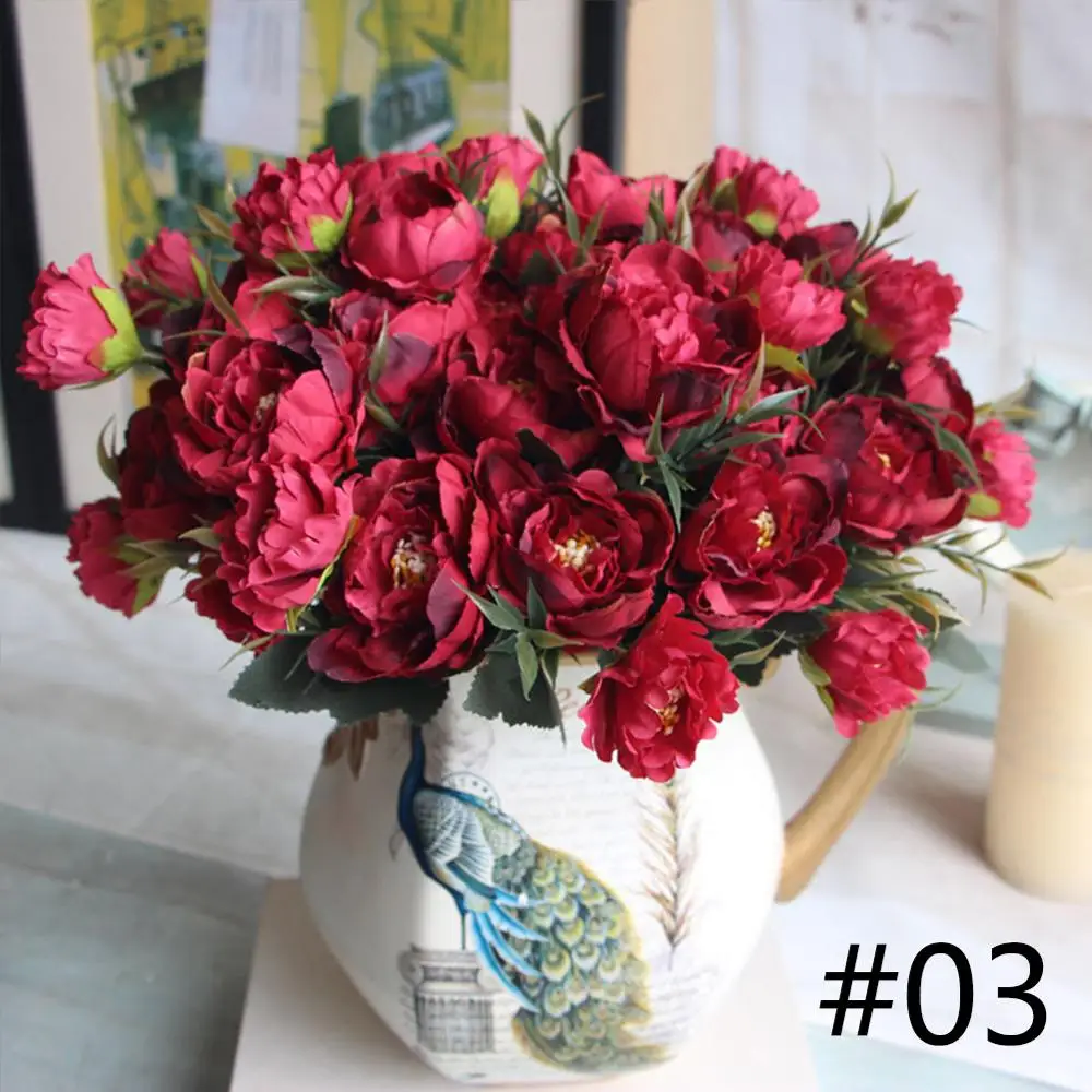 5 cores grupo europeu flor artificial 6 cabeças peônia falsa natal noiva casamento pequena peônia flores de seda casa decorativa: Vermelho