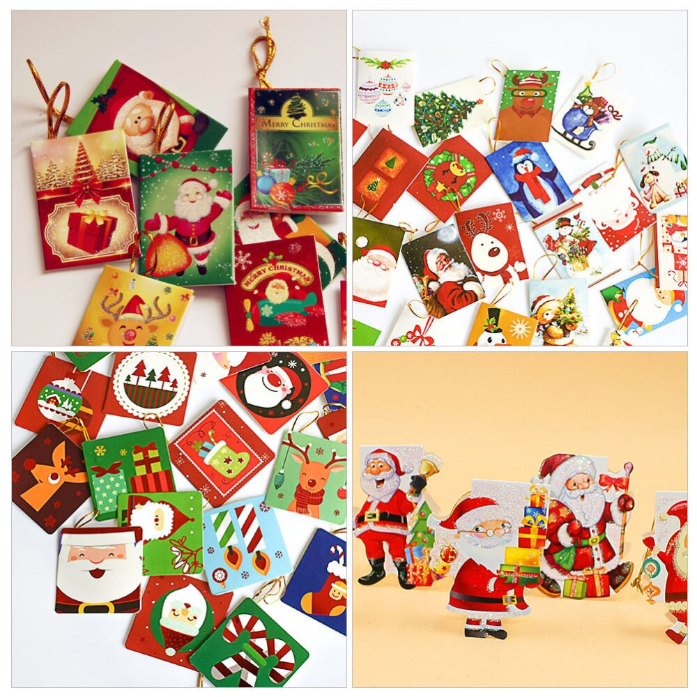 50Pcs Christmas Greeting Cards Mini Cards Wishing Cards Hanging Cards Christmas Party Decoration Random Pattern