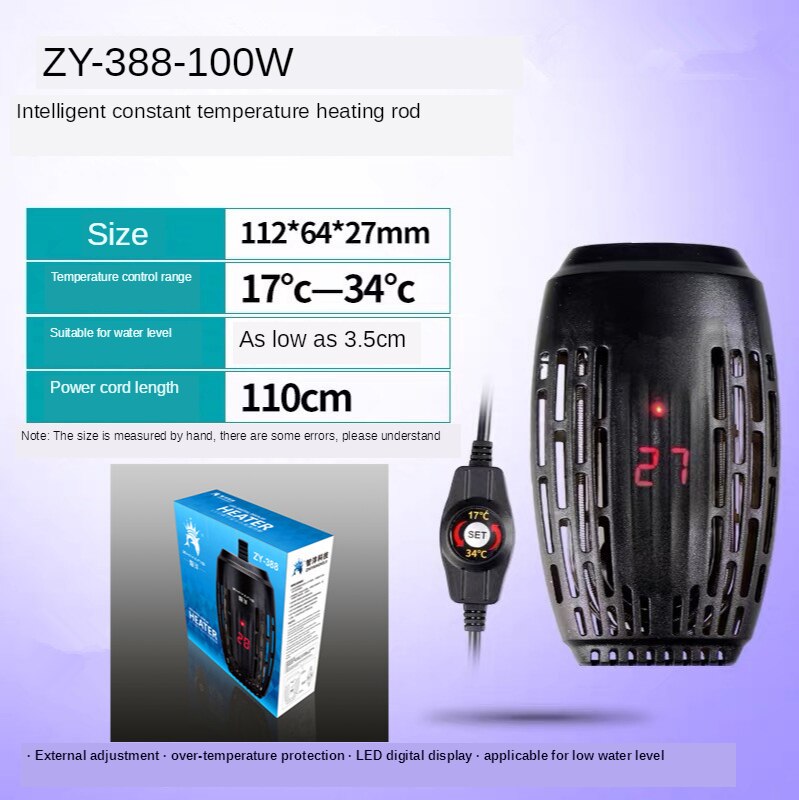 Mini acuario de tortugas Intelligence de 220V Calefacción Automática de temperatura constante varilla Tortuga pequeña calentador de acuario: ZY-388-100W