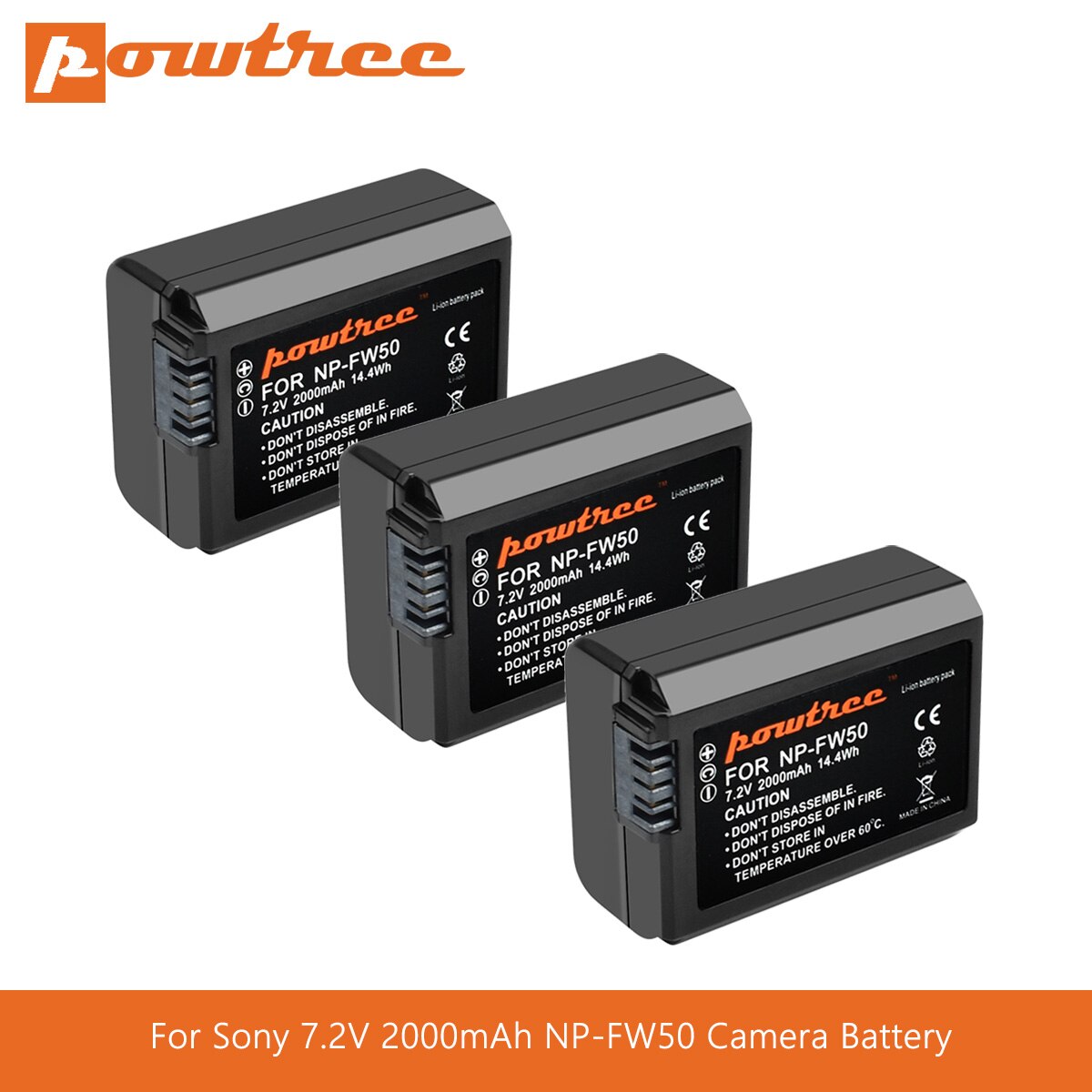 Powtree för sony 7.2v 2000 mah np -fw50 npfw 50 np fw50 kamerabatteri för alpha 6500 6300 6000 5000 3000 a7r a7s a7s ii  a7ii l70: 3 delar