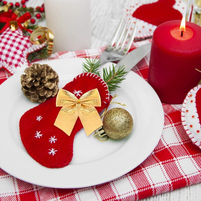 Moños navideños de cinta adorno para el árbol de Navidad, decoración con lazo, para envolver, suministros artesanales, 4 colores, 48 piezas