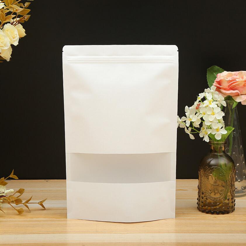Wit Hersluitbare Kraftpapier theezakje Stand up Zip Lock Zakjes met scrub venster Clear display Zelf Seal Verpakking 20 stks/partij