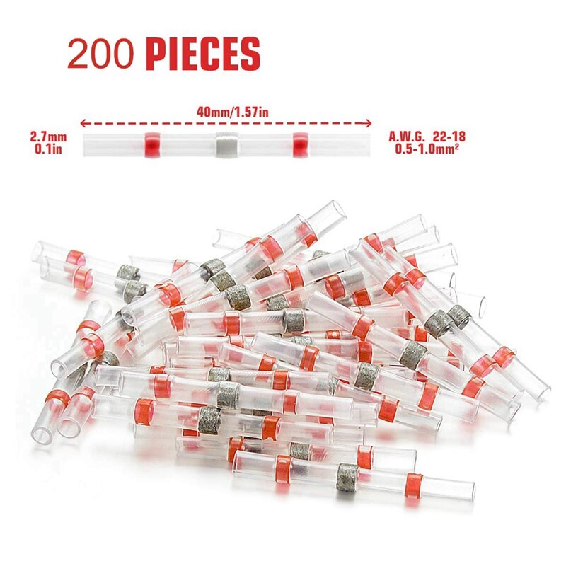 200PCS 22-18 AWG Red /200PCS 26-24 AWG White Solder Seal Wire Connectors , Heat Shrink Butt Connectors