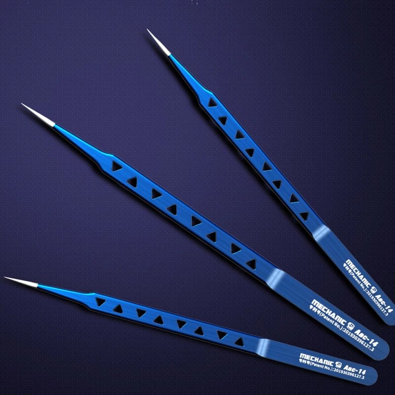 MECHANIC Aac14 Stainless Steel Tweezers Grade A 8 Hole Heat Dissipation 16CM Forceps for Phone Flying Wire Spot Welding IC Chip