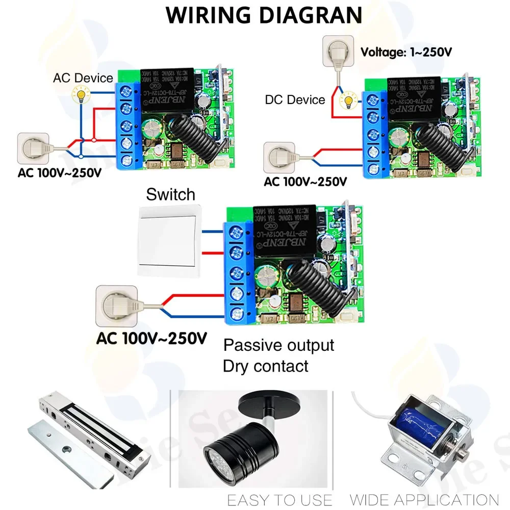 RF 433Mhz bezprzewodowy przełącznik zdalnego sterowania AC110V 220V 230V 10A 1 kanał suchy przekaźnik bezprzewodowy odbiornik do wentylatora drzwi garażowych