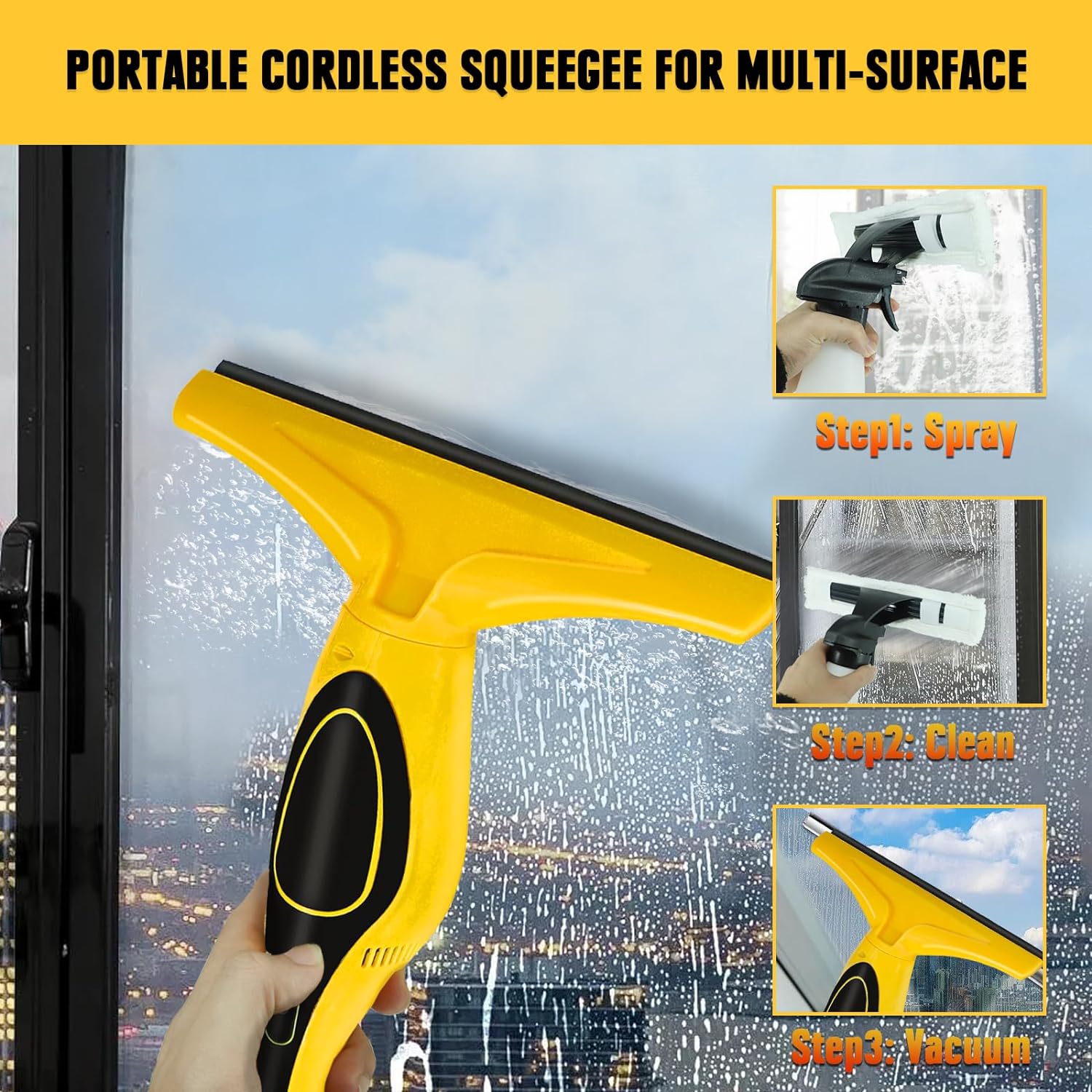 Cordless Window Squeegee Cleaner 3 in 1 Rechargeable Shower Squeegee Window Vacuum Cleaner Set Electric Glass Cleaning Tools