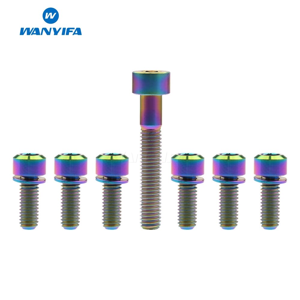 Wanyifa 6Pcs M6x16 18 20 25mm Titanium Bolt with Washers + 1Pcs M6x35mm Column Head Ti Titanium Screws Bolts