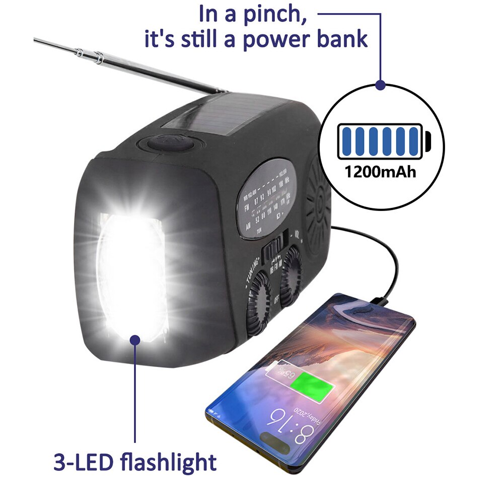 2000Mah Portable Hand Radio Solar Crank Dynamo Powered Am/Fm/Noaa Weather Radio Gebruik Emergency Led Zaklamp en Power Bank