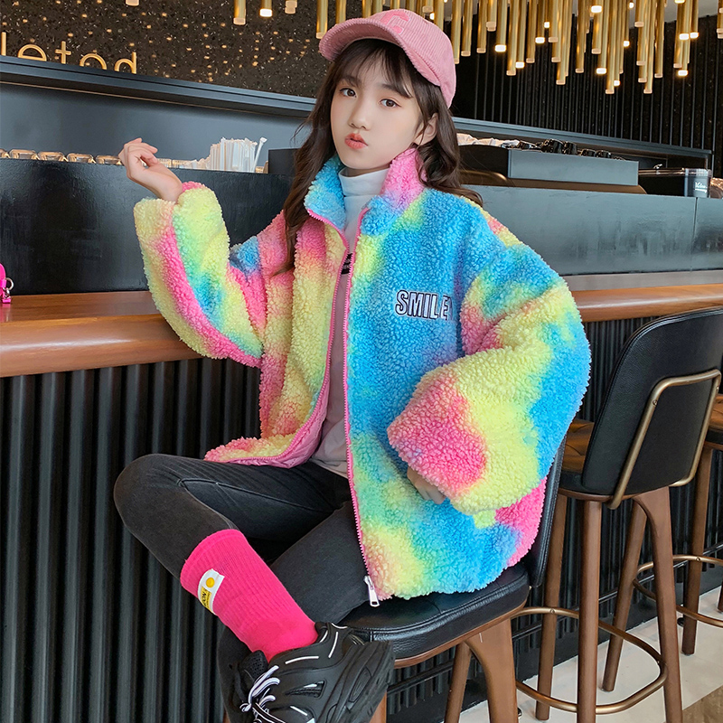Regenboog Wol Blends Voor Meisjes Winter Kinderen Kasjmier Top Kerst Tiener Fleece Thicken Jacket Kids Kleding Bovenkleding 4-14 jaar: 5