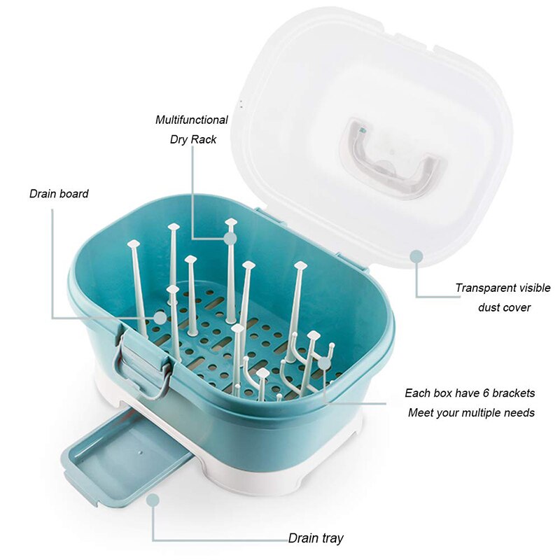 Baby Bottle Drying Rack Storage,Large Nursing Bottle Storage boxOrganizer with Cover,Portable Kitchen Cabinet Organizer